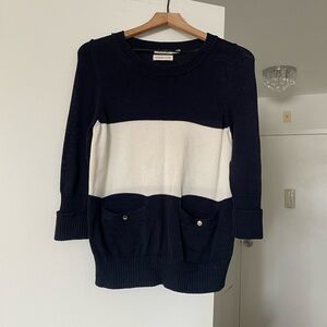 Massimo Dutti Women's Navy/White Knit Sweater S